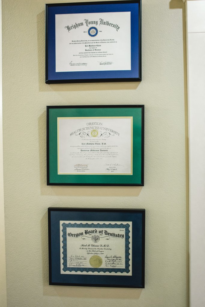 Credentials hanging on the wall